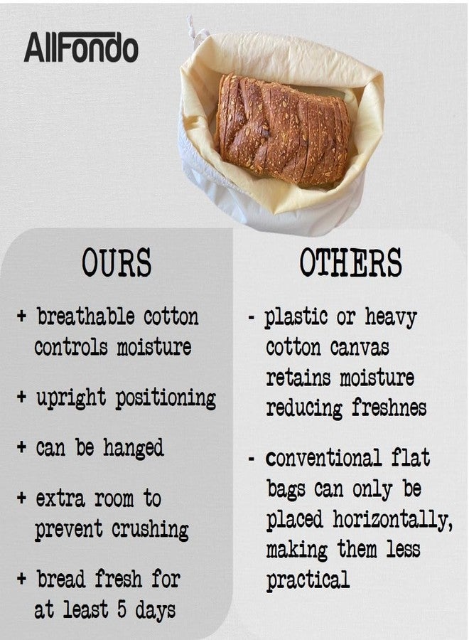 ALLFONDO XXL Reusable Sourdough Bread Bag | Beeswax Bags for Homemade Bread | Cotton Beeswax Lined bags for Sourdough | Storage Accessories | White (2 Layers) - Image 4